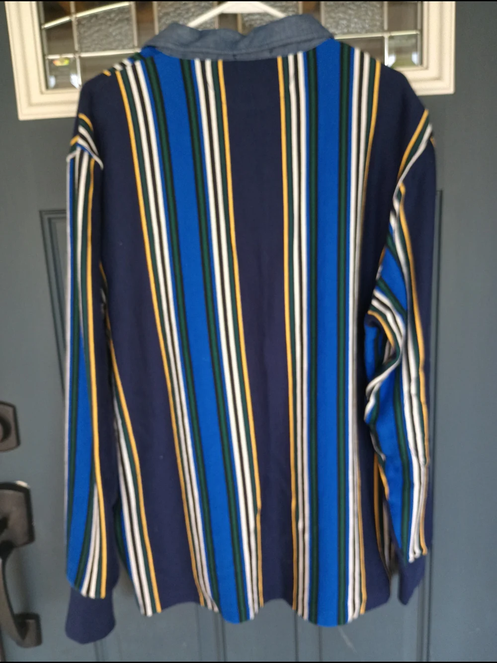 J.Crew Vintage 90s Stripe Rugby Polo w/denim collar L Preppy Retro Streetwear